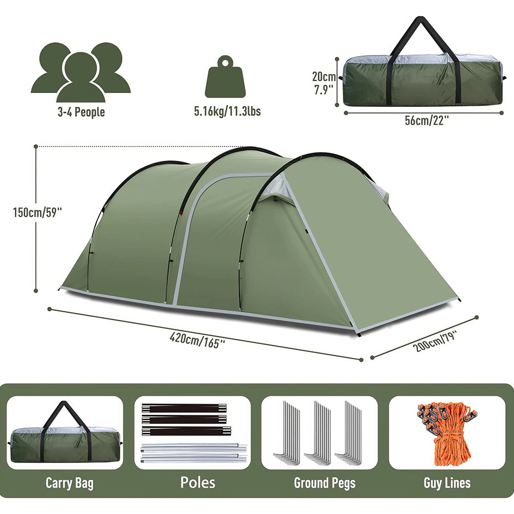 4-Person Tunnel Camping Tent with Screened Porch