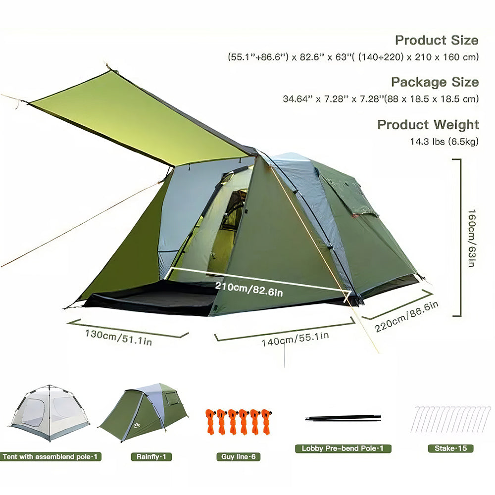3-Person Dome Camping Tent - Waterproof & Quick Setup