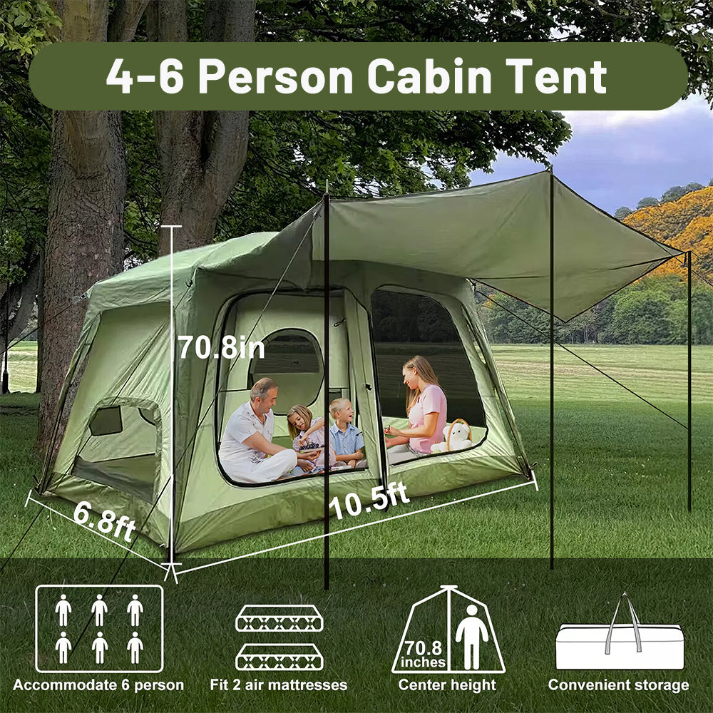4-6 Person Family Camping Tent - Waterproof Floor & Rainfly